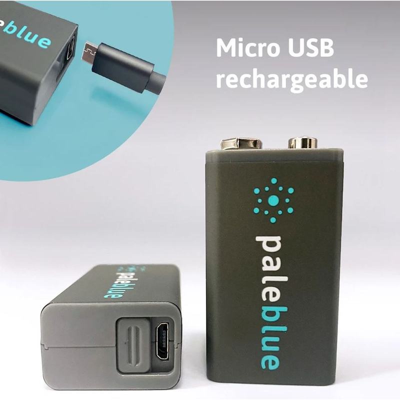 Pale Blue Li-ion Rechargeable 9V Battery USB-C 5000mAh