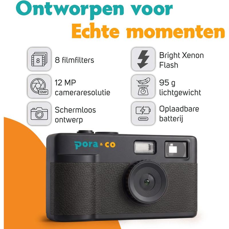 Pora&Co Digital Camera - Retro - Black