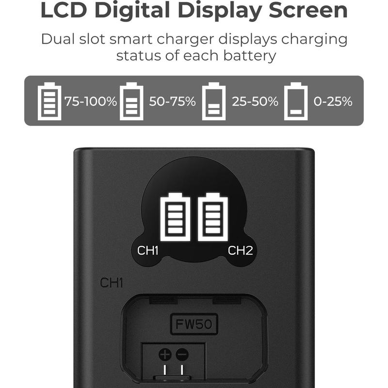 K&F Concept NP-FW50 Dual Battery-Charger USB-C w/ Display