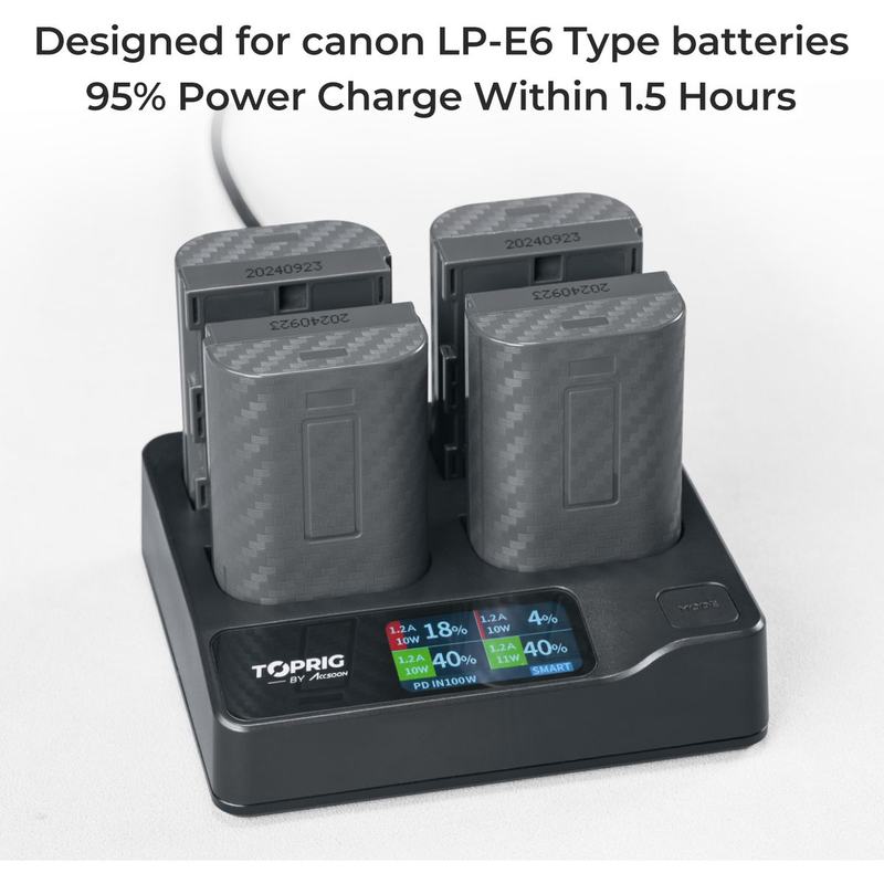 Accsoon Toprig 100W 4-BAY LP-E6 Fast Charger
