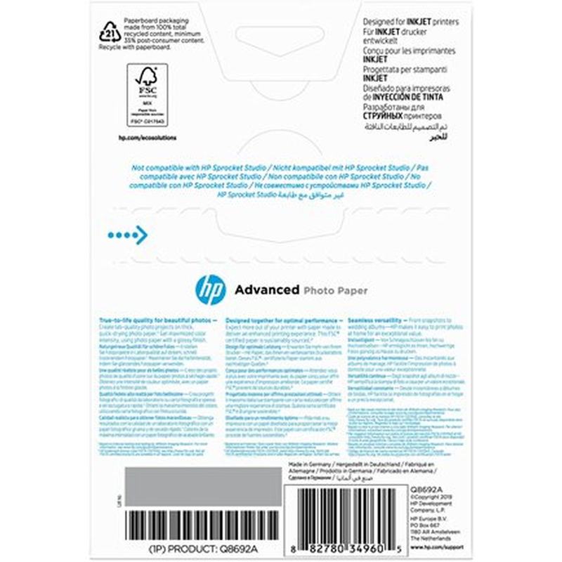 HP Q8692A 250G/M2 100x150mm 100 Sheets Borderless