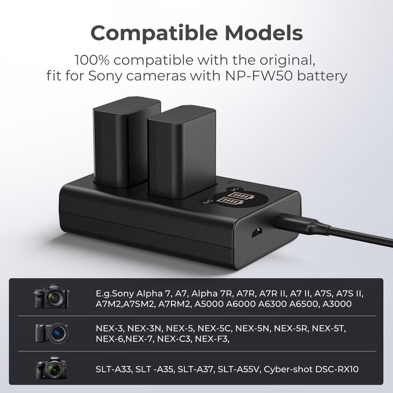 K&F Concept NP-FW50 Dual Battery-Charger USB-C w/ Display