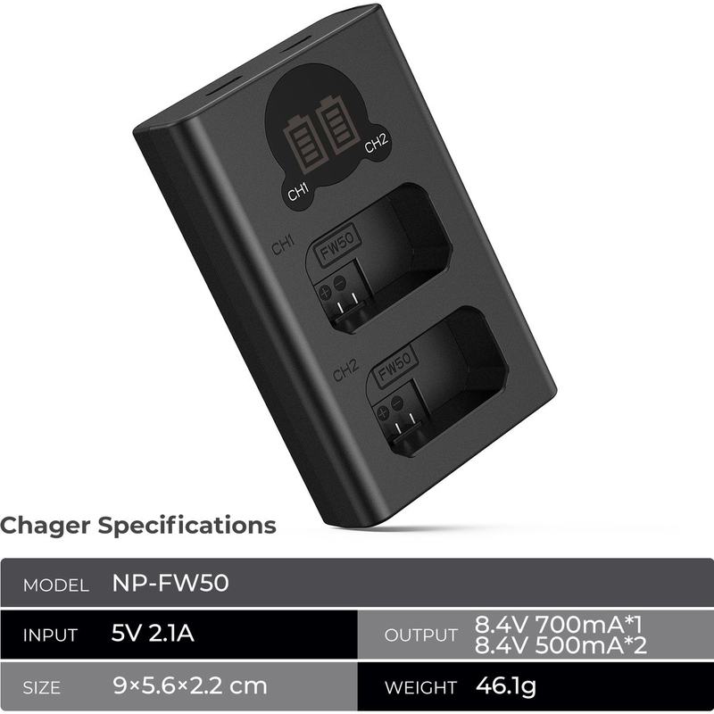 K&F Concept NP-FW50 Dual Battery-Charger USB-C w/ Display