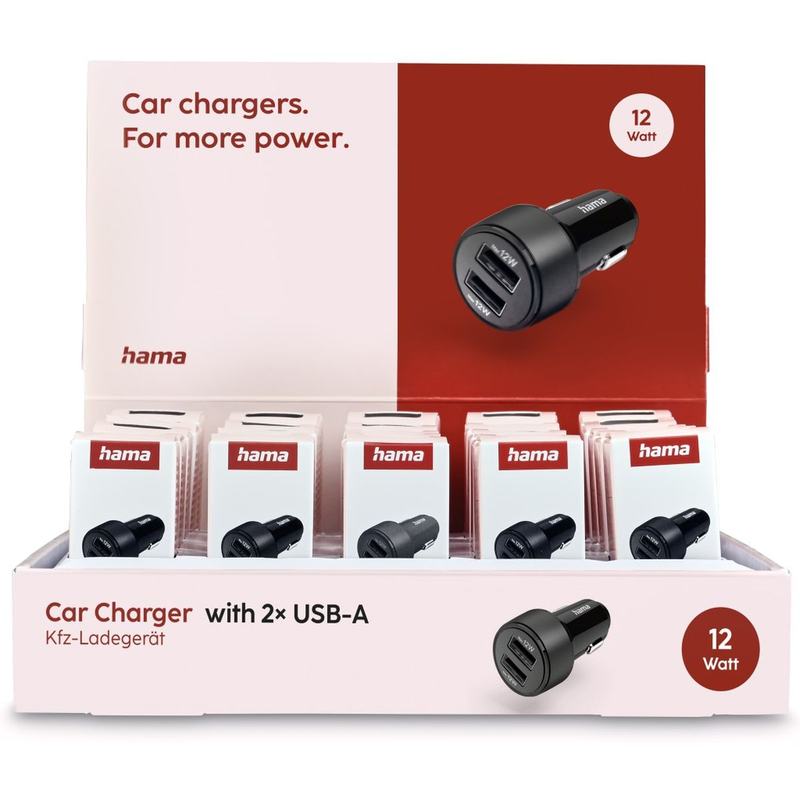 Hama Auto-Charger 2X USB-A 12 W 25 PCs In Display