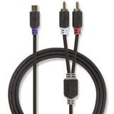 Nedis Subwoofer Cable 2X RCA M - RCA F 0.2m GY