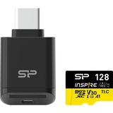Silicon Power MicroSDXC Card Inspire Class 10 A1 V30 128GB w/ Type-C Reader