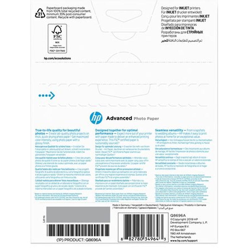 HP Advanced Glossy Photo 250G/M2 130x180mm 25 Sheets